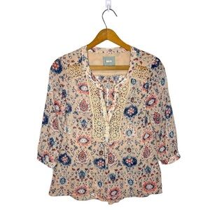 MAEVE Anthropologie Viola V Neck Chiffon Damask Paisley Print Boho Blouse